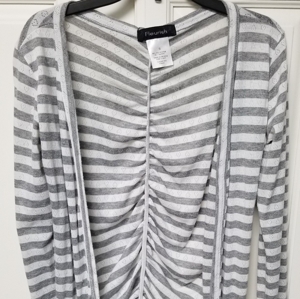 Gray and white striped cardigan